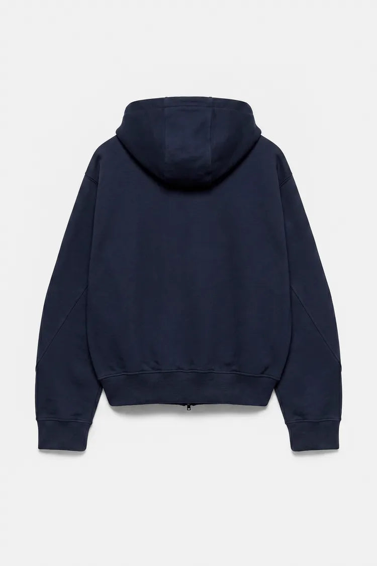 Sweat a capuche zippe bleu