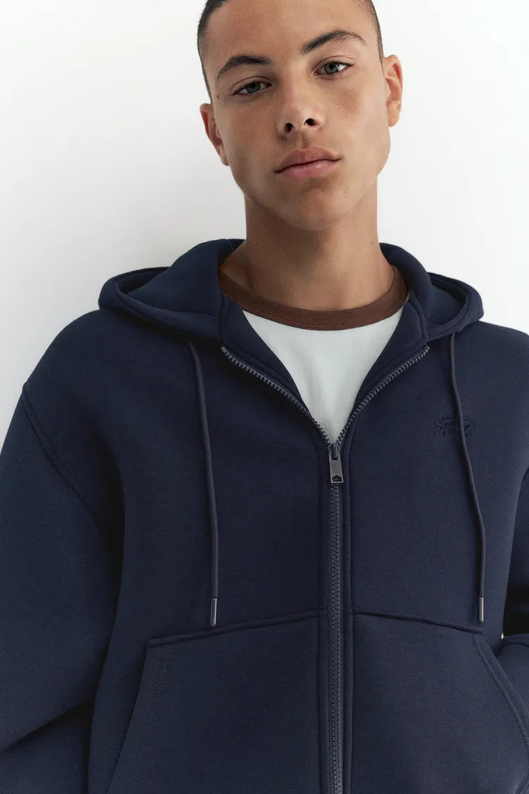 Sweat a capuche zippe bleu