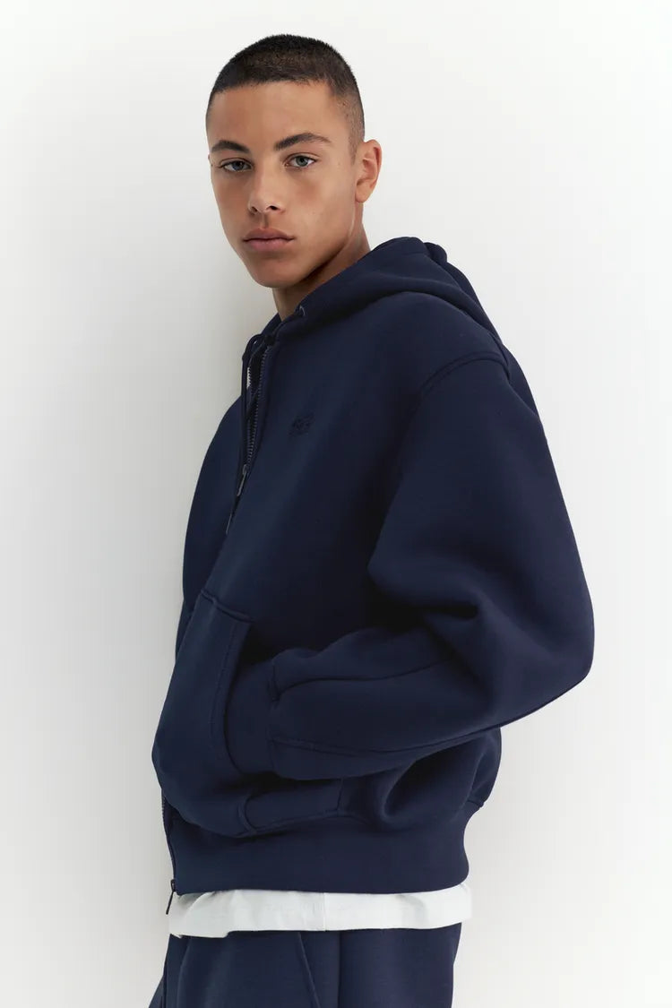 Sweat a capuche zippe bleu